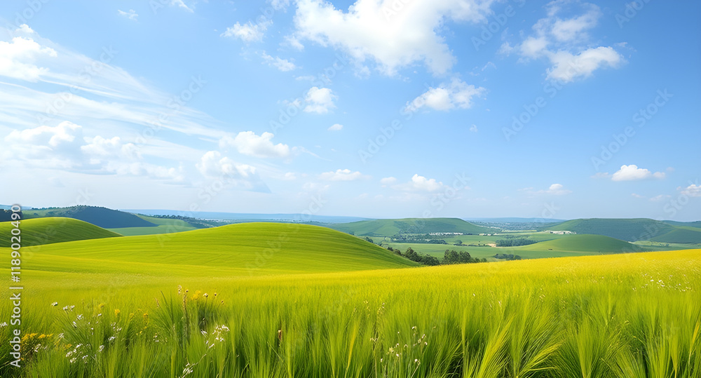 Obraz premium green field with blue sky
