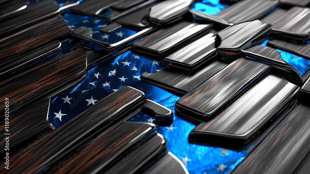 Modern patriotic display shiny usa flag on blackwood with silver and blue nes. Blazewood. Illustration Modern patriotic display shiny usa flag on blackwood with silver and blue nes. Blazewood. Illustration