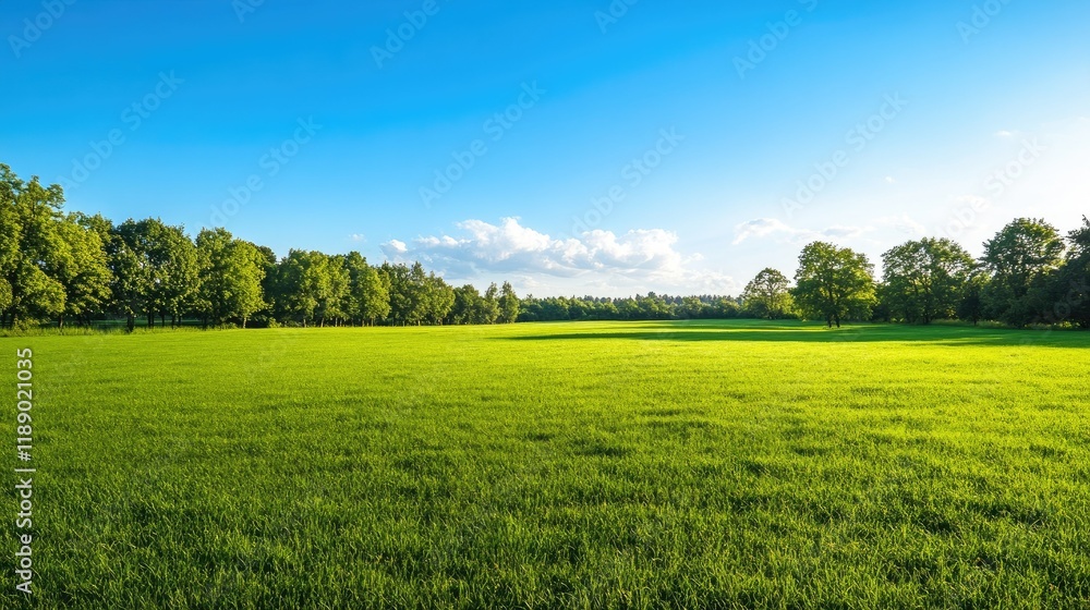 Obraz premium Lush green meadow under clear blue sky