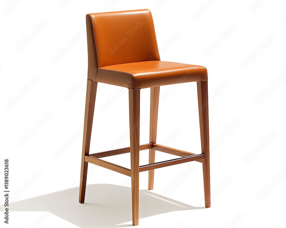 Contemporary bar stool with a smooth leather seat, set against a bright white background, high-resolution Contemporary bar stool with a smooth leather seat, set against a bright white background, high-resolution
