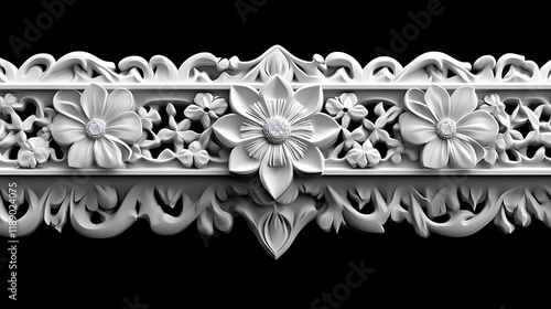 Intricate White Floral Carving Design Border