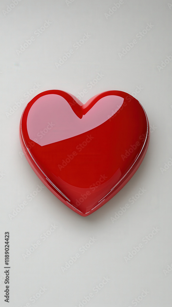 Obraz premium A glossy red heart is placed on a clean white surface, reflecting light beautifully