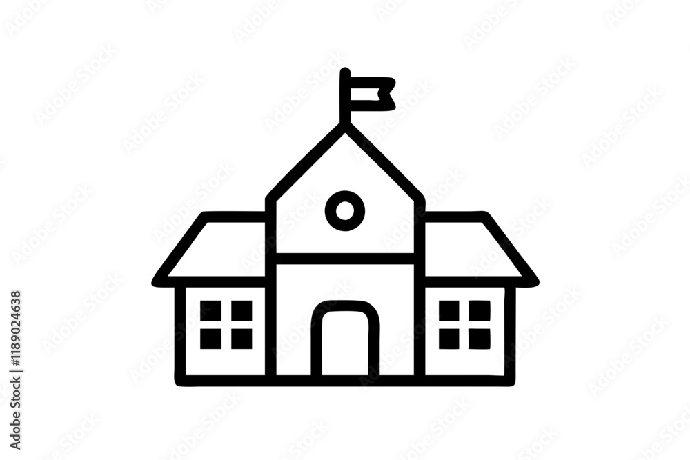 Modern School Silhouette Icon on Bright White Background Modern School Silhouette Icon on Bright White Background