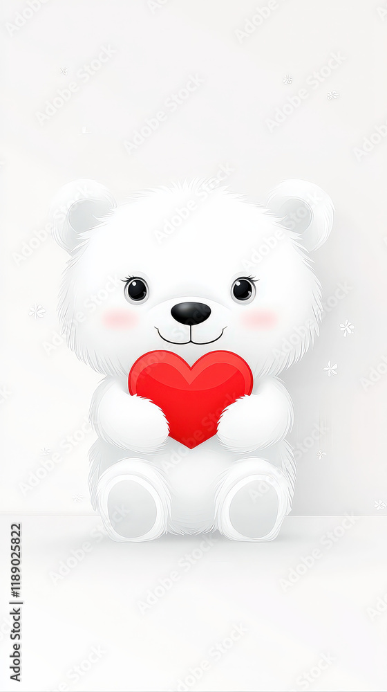 Obraz premium Adorable bear smiles while holding a bright red heart, capturing a cheerful moment for March 8