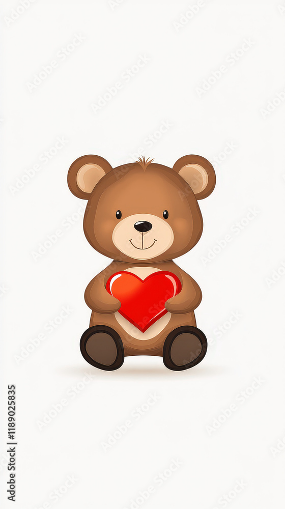 A cheerful bear holds a red heart, embodying joy and warmth for March 8 celebrations A cheerful bear holds a red heart, embodying joy and warmth for March 8 celebrations