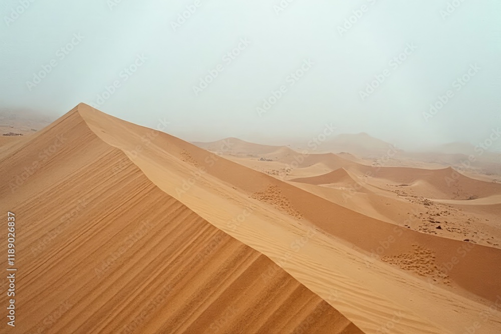 High sand dunes with a misty cloudy atmosphere, rugged, fog High sand dunes with a misty cloudy atmosphere, rugged, fog