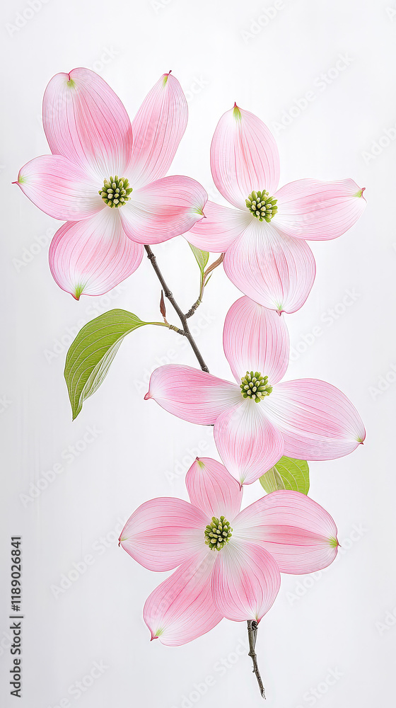 Fototapeta premium Soft pink petals of dogwood blossoms create a delicate scene in forest sunlight