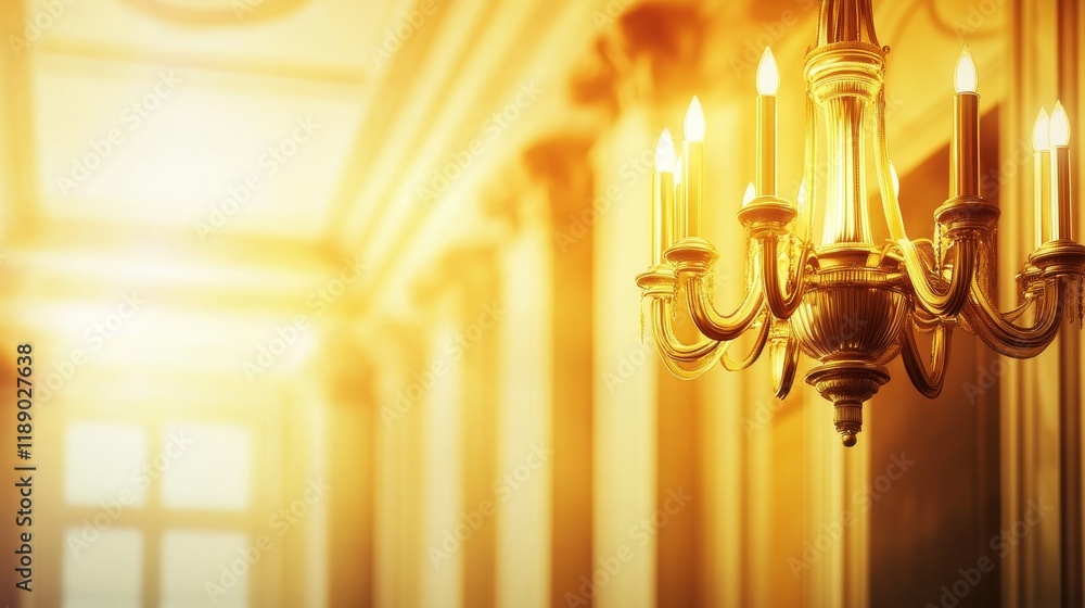 A warm, illuminated chandelier in a grand architectural setting. A warm, illuminated chandelier in a grand architectural setting.