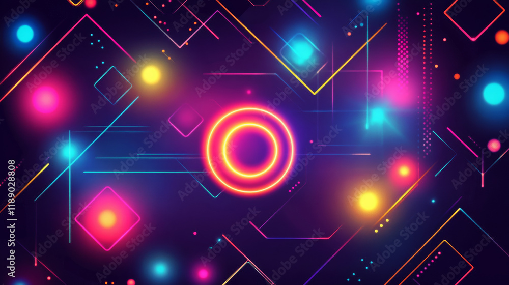 Fototapeta premium Vibrant neon abstract background with geometric shapes