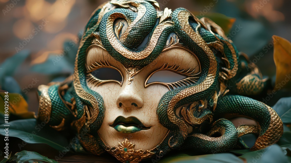 Ornate Snake-Inspired Masquerade Masks with Luxurious Gold and Turquoise Accents Ornate Snake-Inspired Masquerade Masks with Luxurious Gold and Turquoise Accents