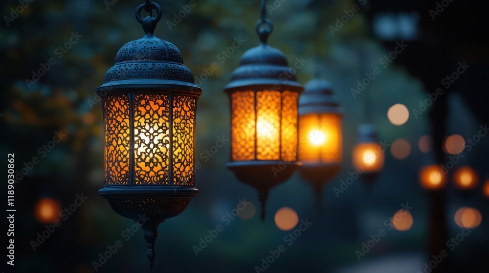 Enchanted Evening: Illuminated Lanterns in a Mystical Setting Enchanted Evening: Illuminated Lanterns in a Mystical Setting
