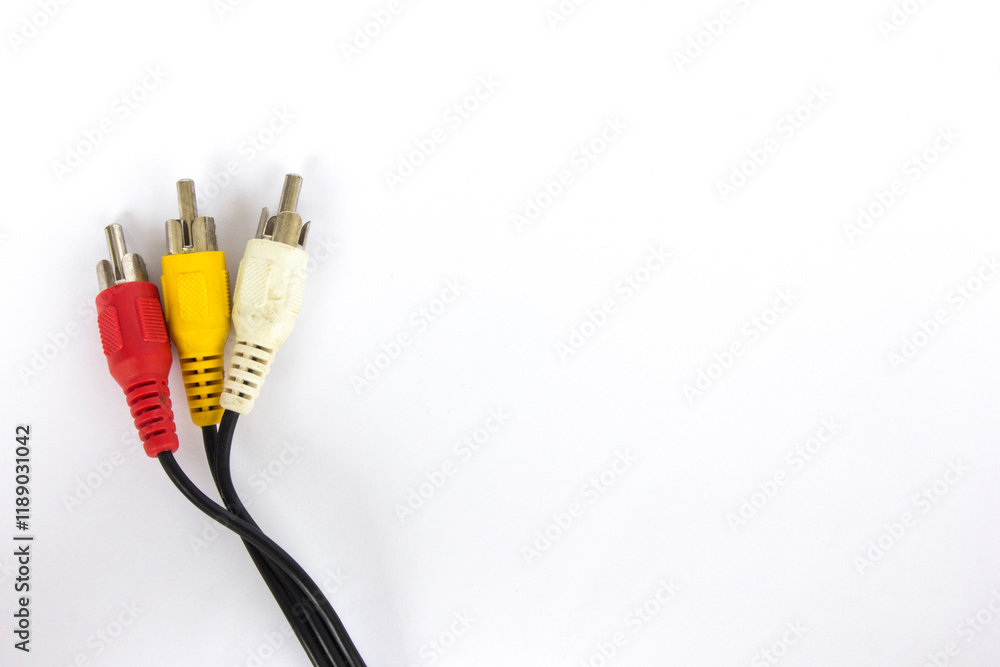 Multimedia multi-colored cables on a white background. Multimedia multi-colored cables on a white background.