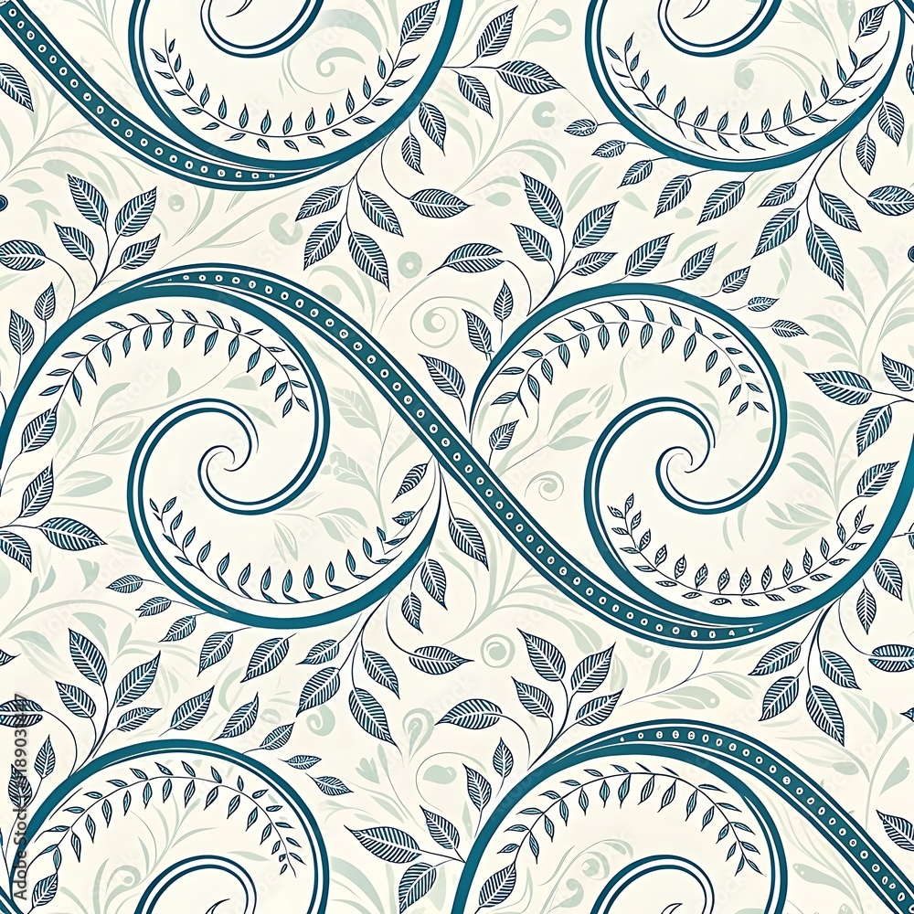 Elegant swirl and leaf seamless pattern, Seamless ornamental pattern featuring graceful swirling lines and leafy motifs in a refined, symmetrical design with soft, muted tones.
Elegant swirl and leaf seamless pattern, Seamless ornamental pattern featuring graceful swirling lines and leafy motifs in a refined, symmetrical design with soft, muted tones.