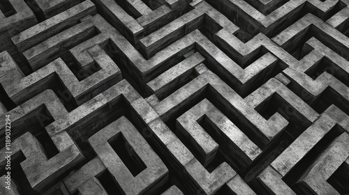 Geometric Labyrinth: Monochromatic Maze in Grayscale Minimalism