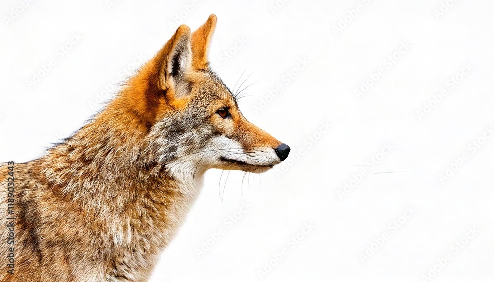 Wild coyote - Canis latrans - or American jackal, prairie wolf, or brush wolf, is a versatile and adaptable species of canine native to North America. Isolated on white background with copy space Wild coyote - Canis latrans - or American jackal, prairie wolf, or brush wolf, is a versatile and adaptable species of canine native to North America. Isolated on white background with copy space
