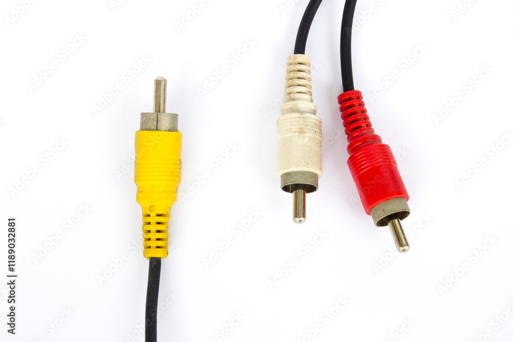 Multimedia multi-colored cables on a white background. Multimedia multi-colored cables on a white background.