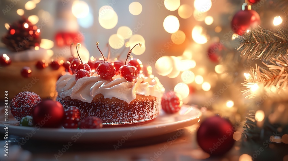 Festive holiday deserts with twinkling Christmas lights Festive holiday deserts with twinkling Christmas lights