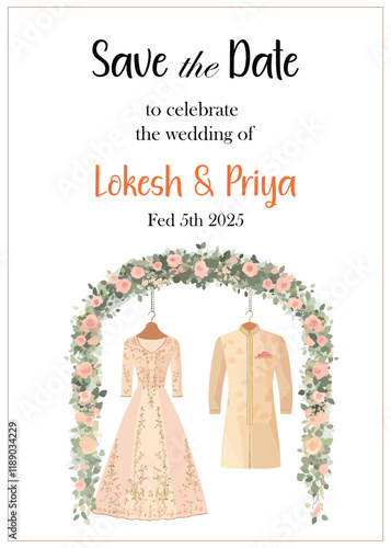 Modern Wedding Invitation Card Design with bride and groom
