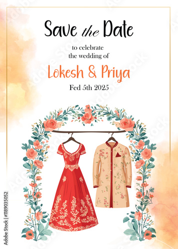 Modern Wedding Invitation Card Design with bride and groom