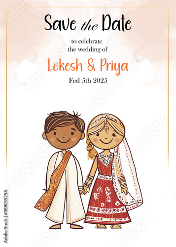 Modern Wedding Invitation Card Design with bride and groom