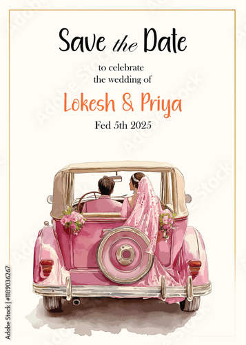 Modern Wedding Invitation Card Design with bride and groom