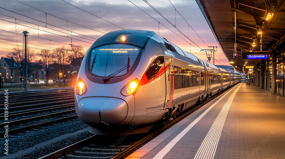 Fototapeta premium High-Speed Train at Sunset