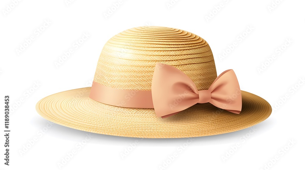 Elegant Straw Hat with Peach Bow Decoration Elegant Straw Hat with Peach Bow Decoration