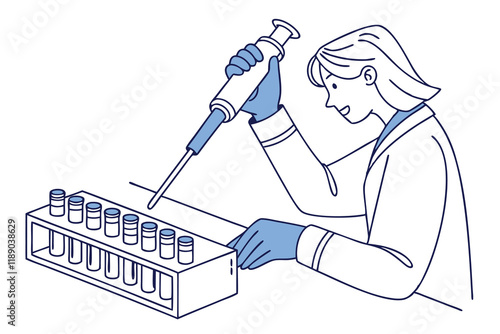 Doctor or technician lab in blue gloves uses pipette transfer samples DNA testing ,white background A.eps