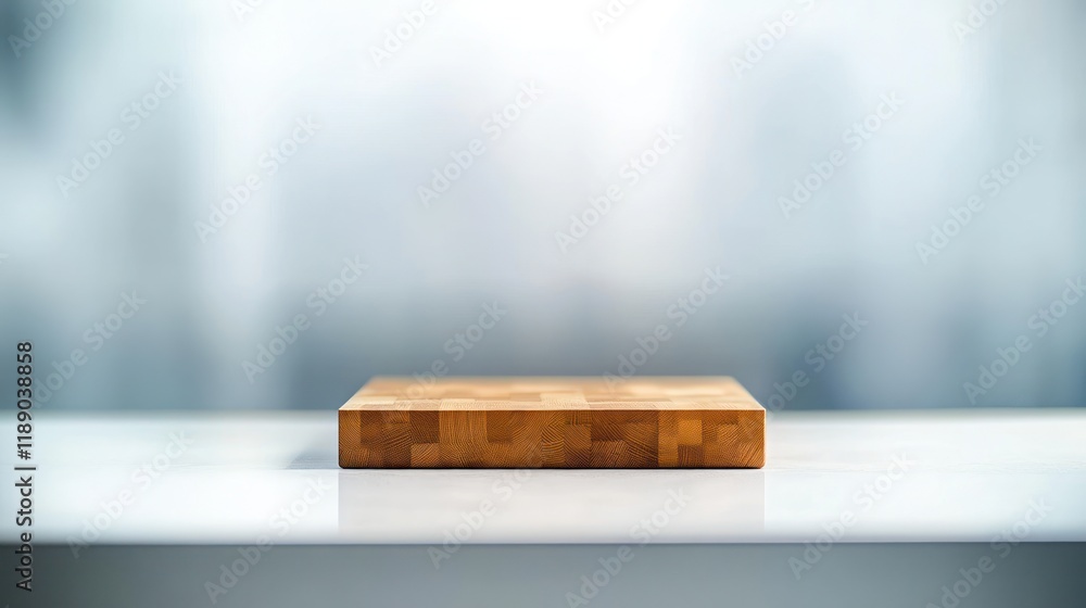 Wooden cutting board on white surface against blurred background. Wooden cutting board on white surface against blurred background.