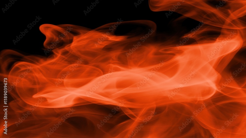 Fototapeta premium Abstract orange smoke swirls on black background.