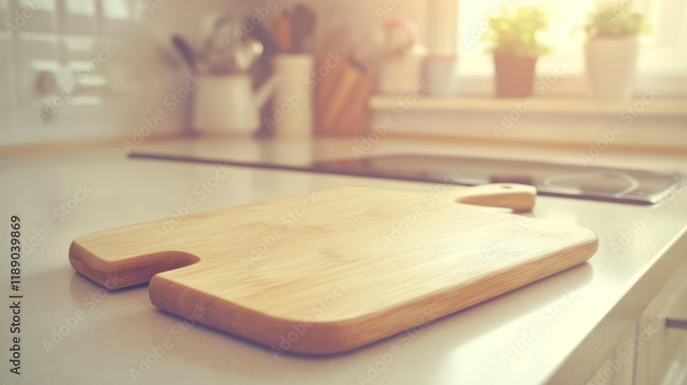 Empty light wooden cutting board on kitchen counter. Empty light wooden cutting board on kitchen counter.