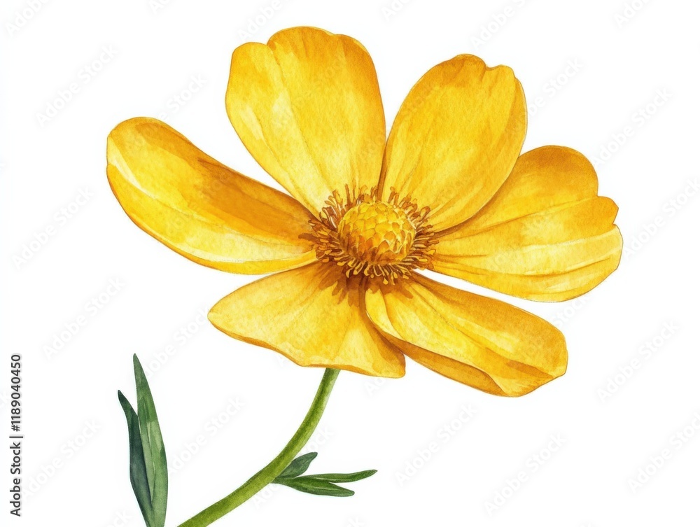 Fototapeta premium a yellow flower with green stem on white background