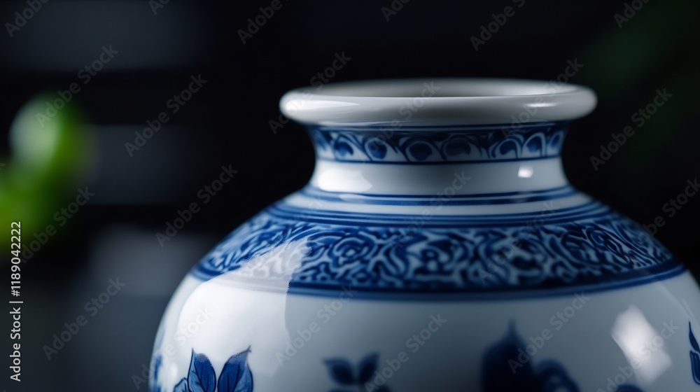 Naklejka premium Close-up of an Exquisite Blue and White Porcelain Vase