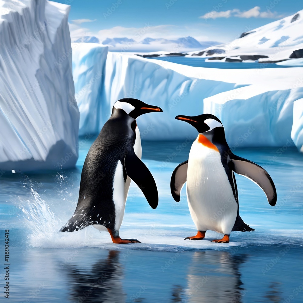 Fototapeta premium Pair of gentoo penguins in wild nature