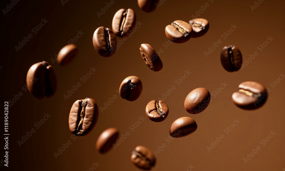 Coffee beans exploding upwards from below against a white background Coffee beans exploding upwards from below against a white background