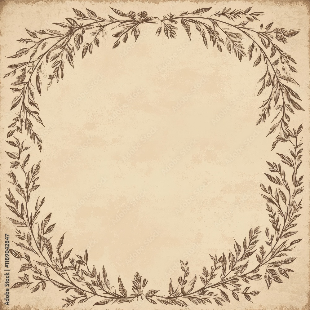 Obraz premium Elegant Floral Wreath Border Design on Vintage Paper