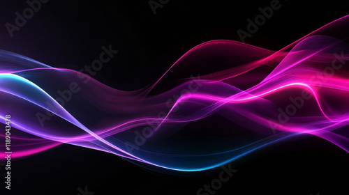 Vibrant neon waves on dark background create dynamic flow