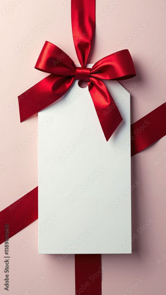 Elegant White Gift Card with Red Ribbon Bow: Perfect for Christmas, Valentine's Day, or Retail Marketing Elegant White Gift Card with Red Ribbon Bow: Perfect for Christmas, Valentine's Day, or Retail Marketing