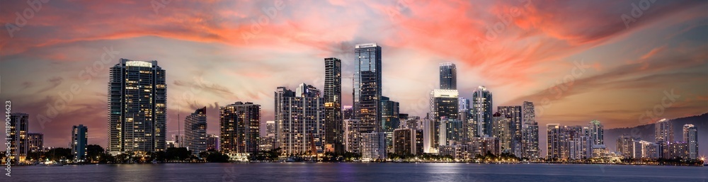 Downtown Miami Brickell Avenue at dusk Downtown Miami Brickell Avenue at dusk