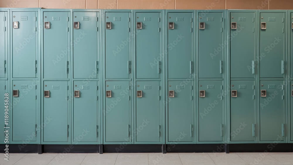 Metal lockers, school hallway, institutional green, weathered paint, rows of lockers, combination locks, industrial design, retro aesthetic, vintage school, institutional interior, storage units, nost Metal lockers, school hallway, institutional green, weathered paint, rows of lockers, combination locks, industrial design, retro aesthetic, vintage school, institutional interior, storage units, nost