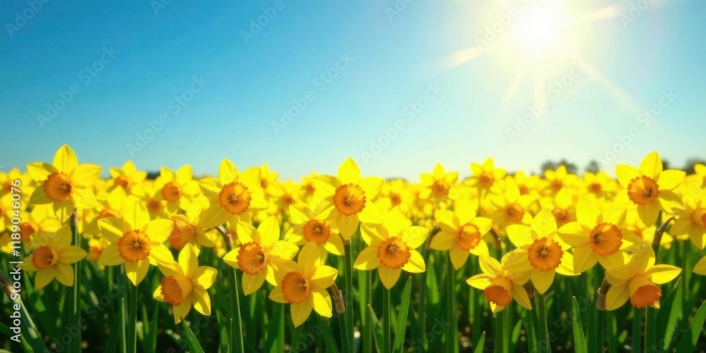 Fototapeta premium Vibrant Yellow Daffodils Blooming in a Sunny Field
