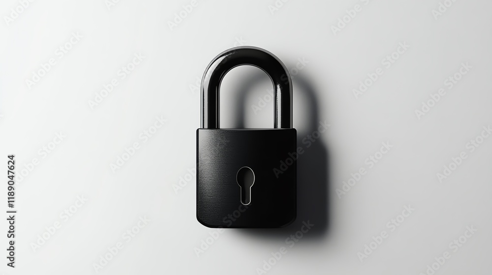 Black padlock on a minimalist background, symbolizing security and protection. Black padlock on a minimalist background, symbolizing security and protection.