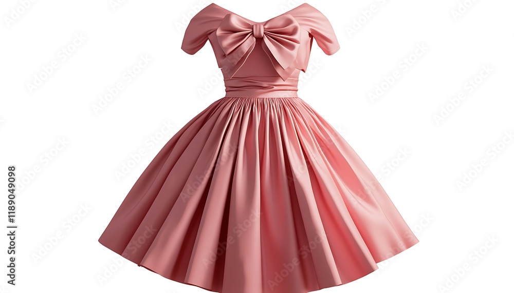 Contemporary pink party dress with a bow detail, isolated on a clean white background, full ultra HD Contemporary pink party dress with a bow detail, isolated on a clean white background, full ultra HD