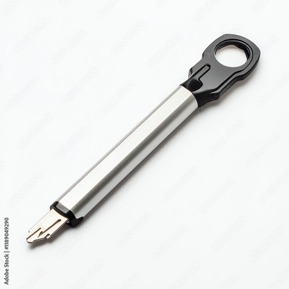 Key for unlocking or operating machinery, white isolate background Key for unlocking or operating machinery, white isolate background
