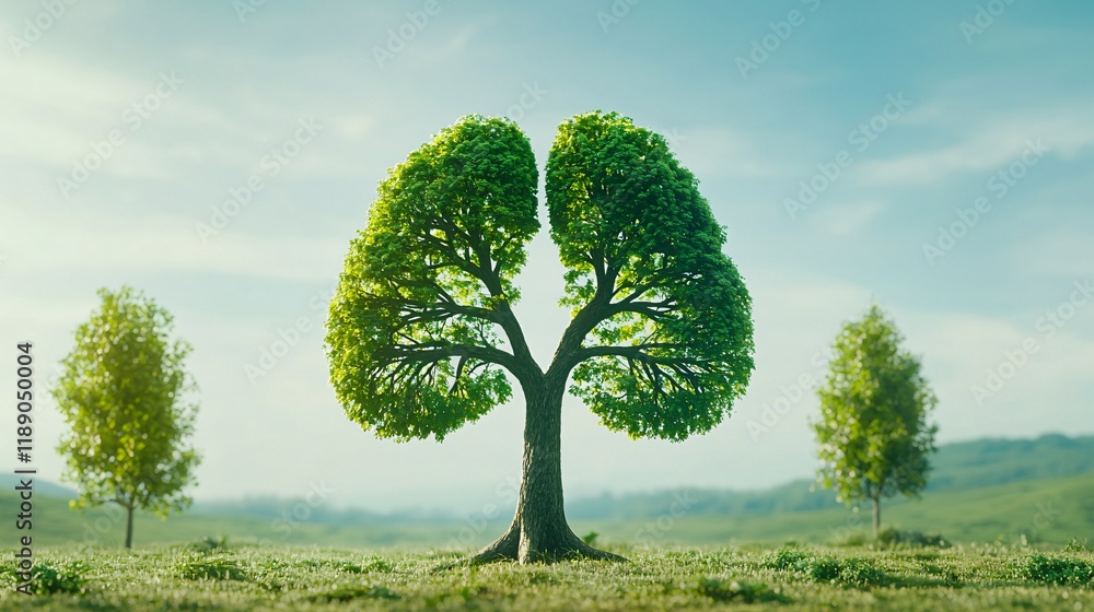 Symbolic tree representing lungs in nature inspirational green landscape tranquil setting Symbolic tree representing lungs in nature inspirational green landscape tranquil setting