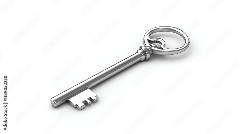 Silver key on white isolate background. Silver key on white isolate background.