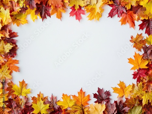 autumn leaves border on white background