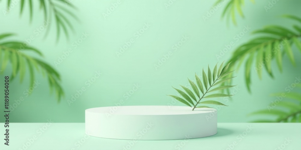 Serene Minimalist Product Display with Gentle Green Foliage Serene Minimalist Product Display with Gentle Green Foliage