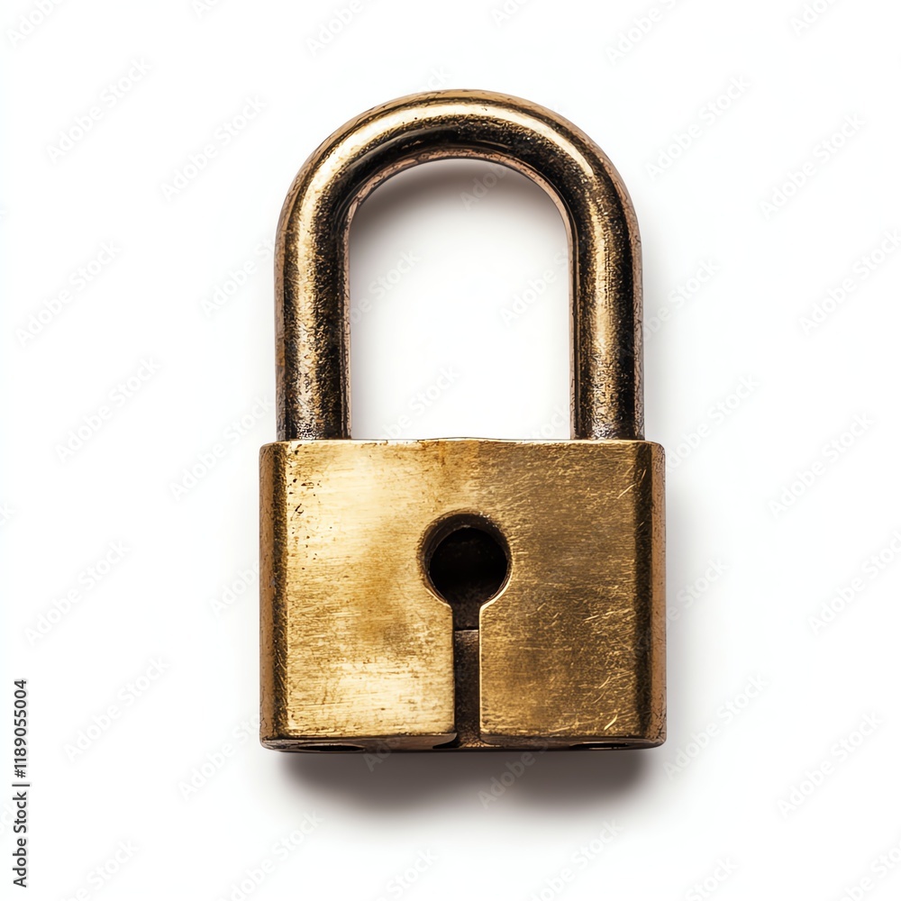 Brass padlock on a white isolated background. Brass padlock on a white isolated background.
