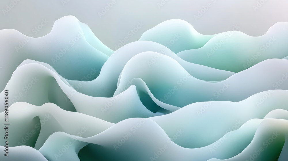 Fototapeta premium Abstract teal and white wavy landscape.